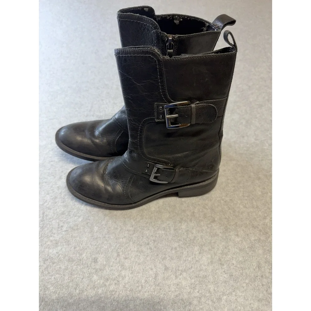 Enzo Angiolini Womens Boots Moto Combat Easaharia Black Leather Size 6.5 M